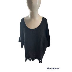 La Fabrique Du Lin Paris Women’s Blouse Round Neck SZ M* Short Sleeves Black